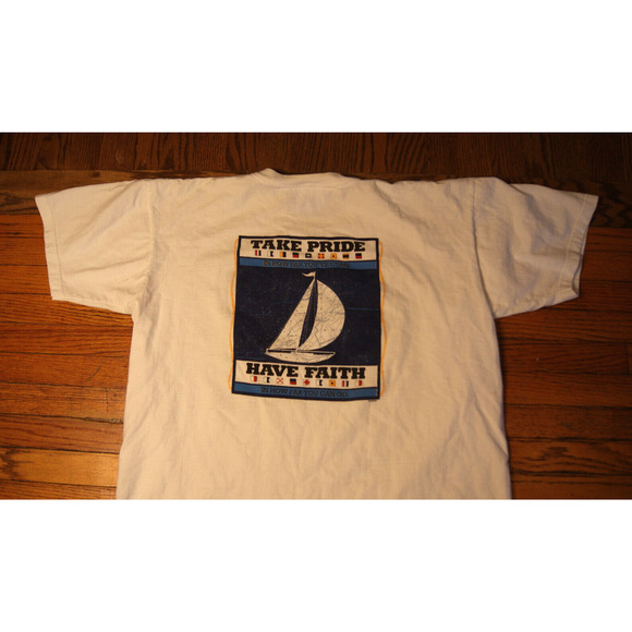 Vintage 90s Choice NOT Chance Sailing Boating L T-Shirt Pride & Faith USA Made - Picture 1 of 11